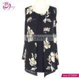 Midnight Blue Summer Mesh Lace Floral Print Sleeveless Top