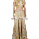 Golden Beige Lengha Set With Mirror Work thumbnail-1