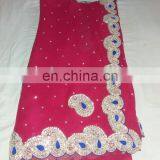 Ethnic Weddding Handmade Havey Stone Work Georgette Pink Saree Sari thumbnail-3