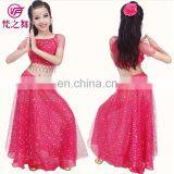 ET-128 Newest Arrival Multi-color Indian Children Performance Belly Dance Costume Including Top and Skirt and Velvet Scarf Suit thumbnail-3