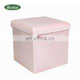 Reatai Blue Tufted Velvet Storage Folding Dine Indoor Stool Ottoman Chair thumbnail-4