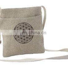 High Quality Bag Natural Color in Cotton Jute Fabric Buddha Inspired Sling Bag Indian Manufacturer thumbnail-2