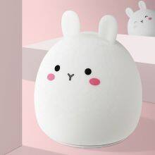 Rabbit Small Soft Silicon LED Night Light for Kids Children Table Lamp Bedroom Light Changing Tap Control Remote Colorful Light thumbnail-4