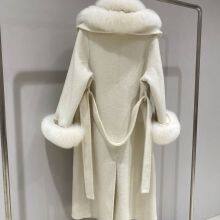 2025 Autumn Winter Women's High-End Double-Faced Wool-Cashmere Coat - Mid-Length Slimming Jacket With Fox Fur Collar thumbnail-3