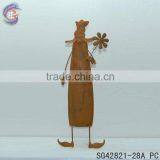 Rustic Metal Gnome Holding Flower Ground Stakes for Garden Decorations thumbnail-1