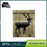 Animal Theme Black Deer Antique Decorative Wooden Hooks Wall Plaque With Saying