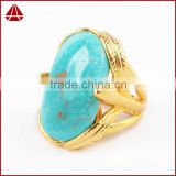 Fashion raw turquoise stone ring with gold bezel