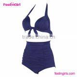 Fashion Extreme Sexy Girls Blue Halter Tankini Swimsuit thumbnail-2