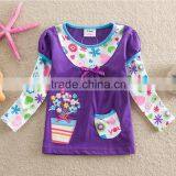 2-6Y (65520#Pink and Purple)new winter cotton jersey quality children tshirt with flower applique