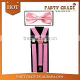 Single color pink bowtie and suspenders