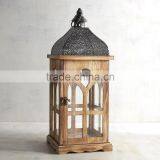 Wooden Hurricane Lantern | Wooden Lantern With Metal TOP thumbnail-2