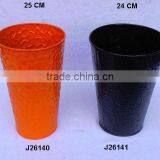 Orange and Black Painted Iron Round Pot With Embossed Patterns thumbnail-1