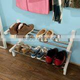 Wood Wall Mounted Shoe Rack, Bathroom Towel Shelf, Wall Display Shelf Unit With Two Stainless Steel Racks, White thumbnail-4