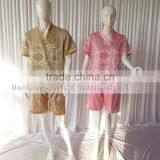 Pink/Rich Floral Pattern Sweat Steaming Clothes V-Neck Jacquard Family Pajama Set Short Sleeve Women Pajamas thumbnail-1