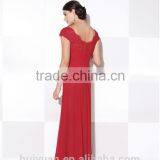 Elegant Chiffon Lace Cap Sleeve Deep v Neck Mother Dress Prom Dress Patterns thumbnail-3