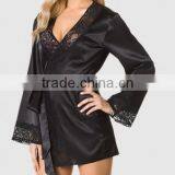 New Arrival Woman Lace Trimmed Satin Wrap Robe E17031 thumbnail-1