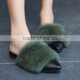 2017 spring and autumn flat with pointed rabbit hair slippers Baotou flat hair plush half autumn autumn new lazy slippers