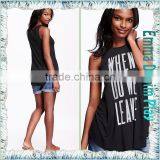 Latest Design Girls Words Printed Round Neck Sleeveless Grey Cotton Tank T Shirt thumbnail-3