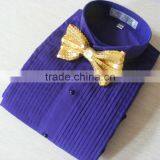 2016 Men's Purple Wing Collar Tuxedo Shirt With Golden Bowtie thumbnail-2