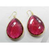 Pink Tourmaline Hydro (29) Bezel Setting 18*25mm Pear Gold Plated Silver Earring thumbnail-3