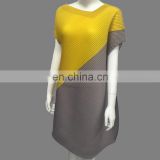 Irregular neckline Bat sleeve Indian patchwork dress with yellow and gray