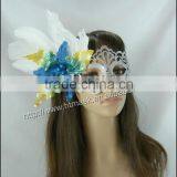 2014 Cheap Chirstmas white feather blue gold flower Custom Party Mask