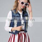 Summer Women Lace Stitching Jean Vest Waistcoat Denim Vest thumbnail-5