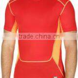 Polyester/Spandex/Poly Lycra Custom Short Sleeve Round Neck Red Yellow Compression Shirt