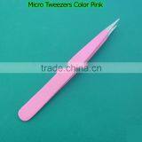 QUALITY MICRO EYEBROW TWEEZERS 3.5" FINE POINT COLOR PINK