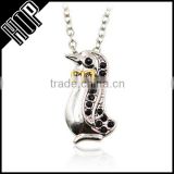 Best selling fashion cute alloy silver plated black crystal penguin pendant