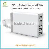 2016 Wholesales With 1.6M Power Cable 6A/8A Multiple 5-Port USB Travel Wall Charger thumbnail-1