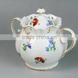 China Wholesale White Gold Ceramic Sugar Mason Jar With Handle Lid thumbnail-5