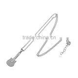 Music Theme Jewelry 925 Sterling Silver Clear Crystal Guitar Shape Pendnat Necklace thumbnail-3