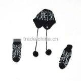 TYCAP124 Black Jacquard Knitted Cap With Glove
