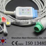 Fukuda Danshi ECG 5 Lead Cable and Leadwires, IEC With Snap, 12pin