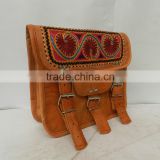 Vintage Leather Messenger bag with Hand Crafted Embroidery