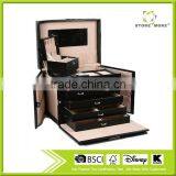 Black Luxurious Leather Jewelry Ring Earring Box Case With Mirror & Lock Leather Jewelry Box thumbnail-2