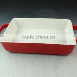 Hot Wholesale Red Glazed Ceramic Bake Plate With Handles for Daily Use Stock thumbnail-1