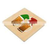 2017 color painted wood coaster with Santa Hat made in China