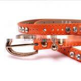 Fashion Rhinestone Decorated Pin Buckle Sex Girl Thin Orange PU Waist Belt thumbnail-3