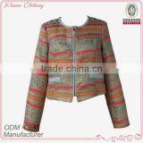 Bulk Wholesale Round Neck Jacquard Women Jacket With Gold Metal thumbnail-1