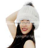CX-C-239F Women Fashion Fox Fur Pom Pom Winter Knitted Mink Fur Hat thumbnail-3