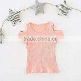 Children Clothes Solid Gray Ribbed Cotton Shirt off Shoulder Blouses Baby Girls Summer Vest Pullovers thumbnail-2