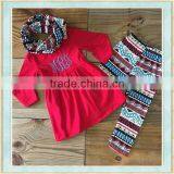 Wholesale Baby Girls Clothes Scarf Red Embroidery Long Sleeve Top and Pattern Pant thumbnail-1