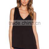 Contrast Elasticized Trim Cut-out Sides Silk Tank Tops thumbnail-1