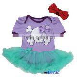 Baby Lavender Aqua Green Skull Pettiskirt Bodysuit Romper and Headband NB-18M thumbnail-1