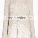 2017 Hottest Women Knit Top Sweater With Lace Trim Top thumbnail-2