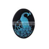 Resin Cameo Embellishments Oval Lake Blue Peacock Pattern