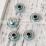 Lampwork Glass&Cubic Zirconia European Style Large Hole Charm Beads Round Green Blue Clear W/ Stainless Steel Silver Tone Core thumbnail-3