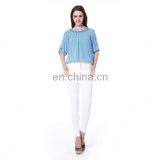 Pockets and Buttons Design White Pants Wholesale Lady Pants thumbnail-1